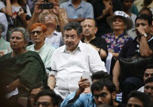 Veteran journalist Vinod Dua at the protest. Photo: Anil Shakya