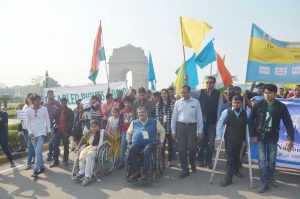 Differently-abled people celebrate World Disability Day at India Gate in New Delhi on December 3. Photo; UNI