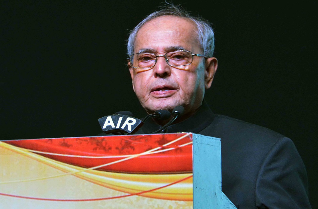 President Pranab Mukherjee addressing at the centenary celebration of the Federation of Telangana and Andhra Pradesh Chambers of Commerce & Industry, in Hyderabad. Photo: UNI