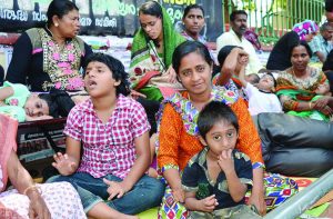 Parents of children suffering from the after-effects of Endosulfan poisoning stage a dharna in front of the Secretariat in Thiruvananthapuram. Photo: UNI