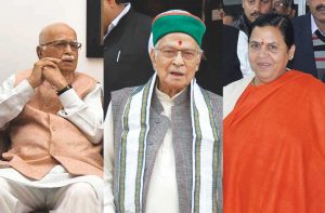 (L-R) LK Advani, MM Joshi and Uma Bharati