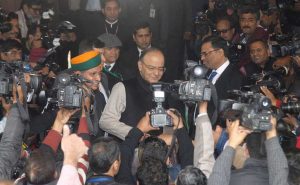 Finance Minister Arun Jaitley before presenting the Budget for 2017-18 in Parliament. Photo: UNI
