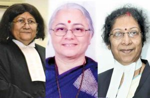 (L-R) Justice Indira Banerjee, chief justice of the Madras High Court; Justice NN Mhatre, acting chief justice of the Calcutta High Court; Justice Manjula Chellur, chief justice of the Bombay High Court
