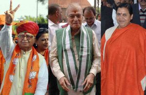 (L-R) Advani, M M Joshi and Uma Bharti