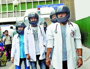 More than 1,000 doctors turned up for work at AIIMS in March to protest against attacks on them by patients, their relatives and friends. Photo: UNI