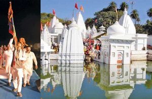 (L-R) Chief Minister Shivraj Singh Chouhan and his wife covered 600 villages of 16 districts during the 3,000 km yatra; Amarkantak is of great religious importance. Photo: indiatourism4u