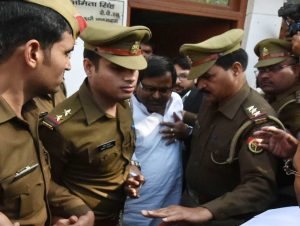 Gayatri Prajapati arrested by police in Lucknow. Photo: UNI