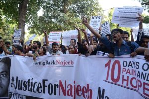 Mother of Najeeb Ahmed join with the Members of the Jawaharlal Nehru University Students’ Union at a march to demanding proper enquiry on the mysterious disappearance of Ahmed in New Delhi (file picture). Photo: UNI