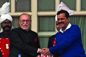 (Left) Lieutenant Governor Anil Baijal and Delhi CM Arvind Kejriwal. Photo: UNI