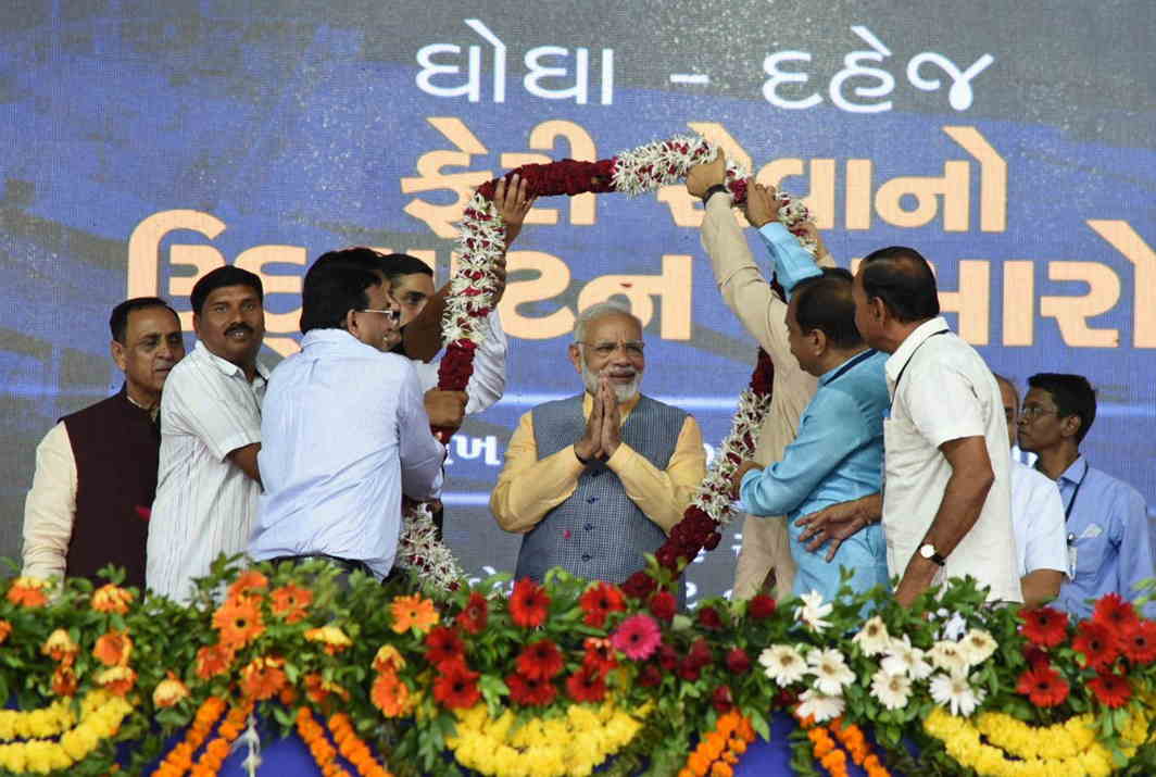 Modi seeks votes in Bhavnagar. Are Gujarat polls the reason why the Winter Session has not been called? Photo: UNI