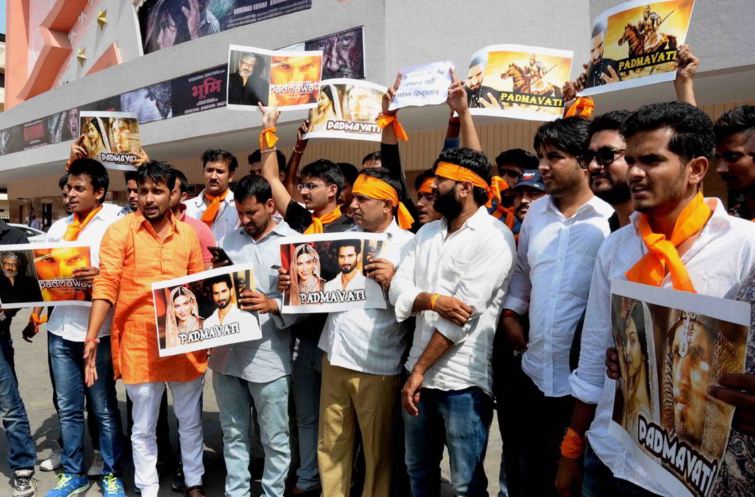 Karni Sena activists protest against Sanjay Leela Bhansali's upcoming movie Padmavati, in Jaipur. Photo: UNI