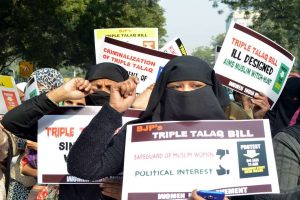 Muslim women protesting against the controversial provisions of the triple talaq Bill in New Delhi on Jan 4, 2018. Photo: UNI