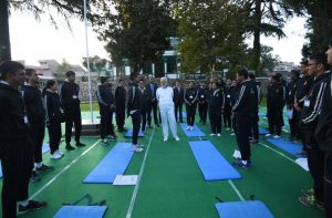 Prime Minister Narendra Modi with officer trainees at a yoga session at LBSNAA, Mussoorie/Photo: UNI