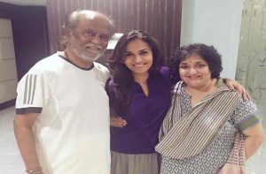 Filmstar Rajinikanth with daughter Soundarya and wife Latha/Photo: Twitter