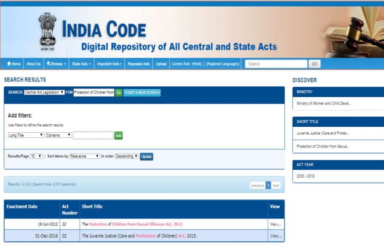 India Code Website: Laws Just a Click Away