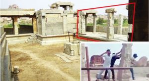 (Inset) The four men vandalised the pillars (marked in red) that stood at Hampi in 2017