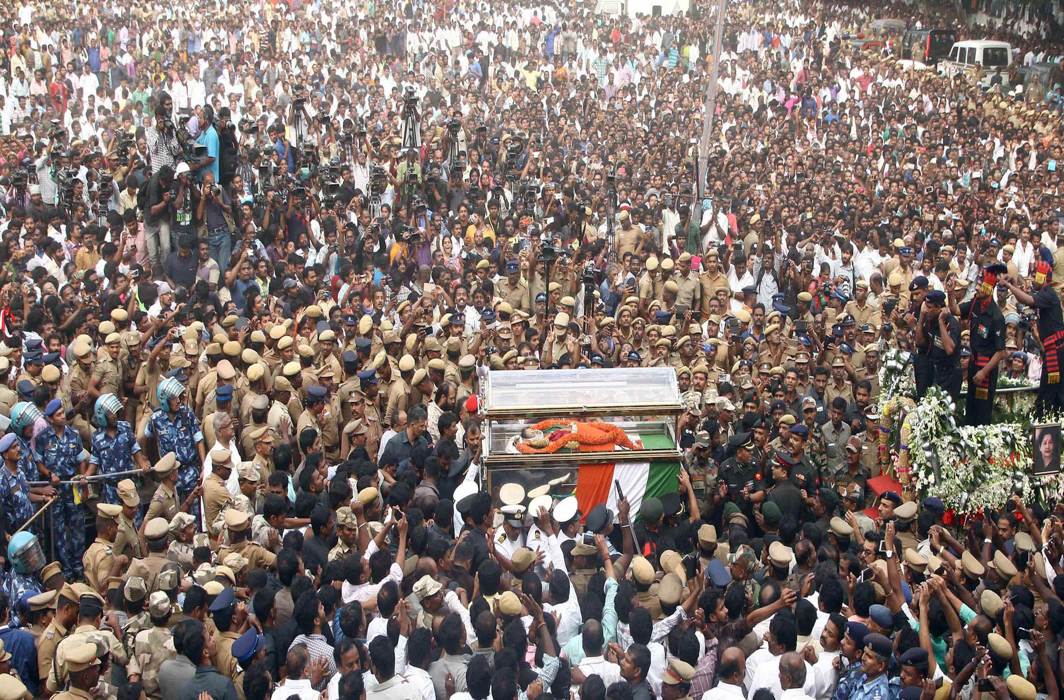 The time of death of former Tamil Nadu CM J Jayalalithaa remains speculative. The funeral procession of J Jayalalithaa/Photo: UNI
