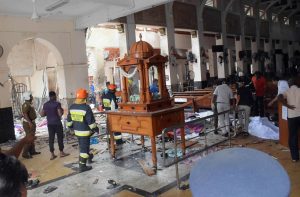 The blast site inside St Anthony’s Church in Colombo. More than 300 people were killed in the explosions in Sri Lanka/Photo: UNI