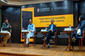 Former SC judge Justice Kurian Joseph (blue suit) with FM Arun Jaitley at a book launch ceremony where he spoke about the NJAC/ twitter.com/cambridgeindia