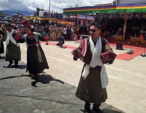 Lok Sabha MP Jamyang Tsering Namgyal celebrating on Independence Day in Leh/Photo: ANI