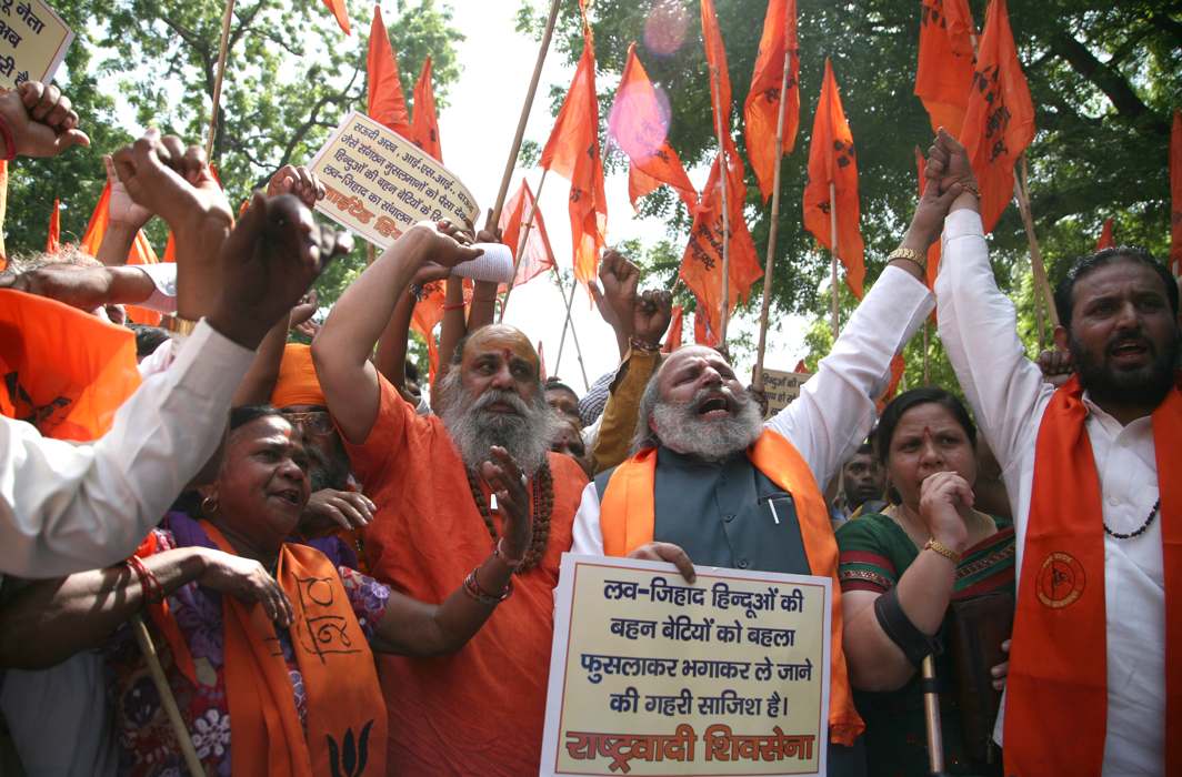 A demonstration by the United Hindu Front against love jihad in New Delhi Even the VHP and Bajrang Dal have protested against it/Photo: Anil Shakya