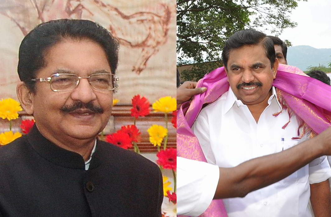 C Vidyasagar Rao (left) is set to administer the oath of office of the CM to E Palanisamy