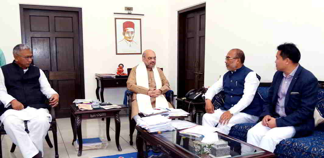 OF NEW FRIENDSHIPS: BJP national president Amit Shah meets chief minister of Manipur N Biren Singh at his residence in New Delhi, UNI