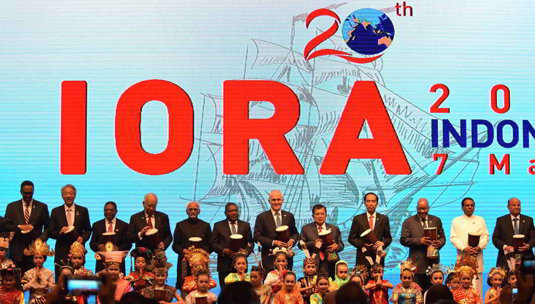 LET’S BEGIN: Vice President M Hamid Ansari at the opening ceremony of 20th Indian Ocean Rim Association Leaders’ Summit, in Jakarta, Indonesia, on Thursday. President of Indonesia Joko Widodo and other leaders are also seen, UNI