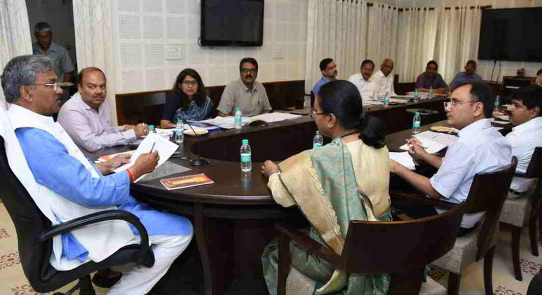 ROUND TABLE: Uttarakhand Chief Minister Trivendra Singh Rawat presides over a meeting of senior officials of the state ahead of their meeting with Niti Aayog in Dehradun, UNI