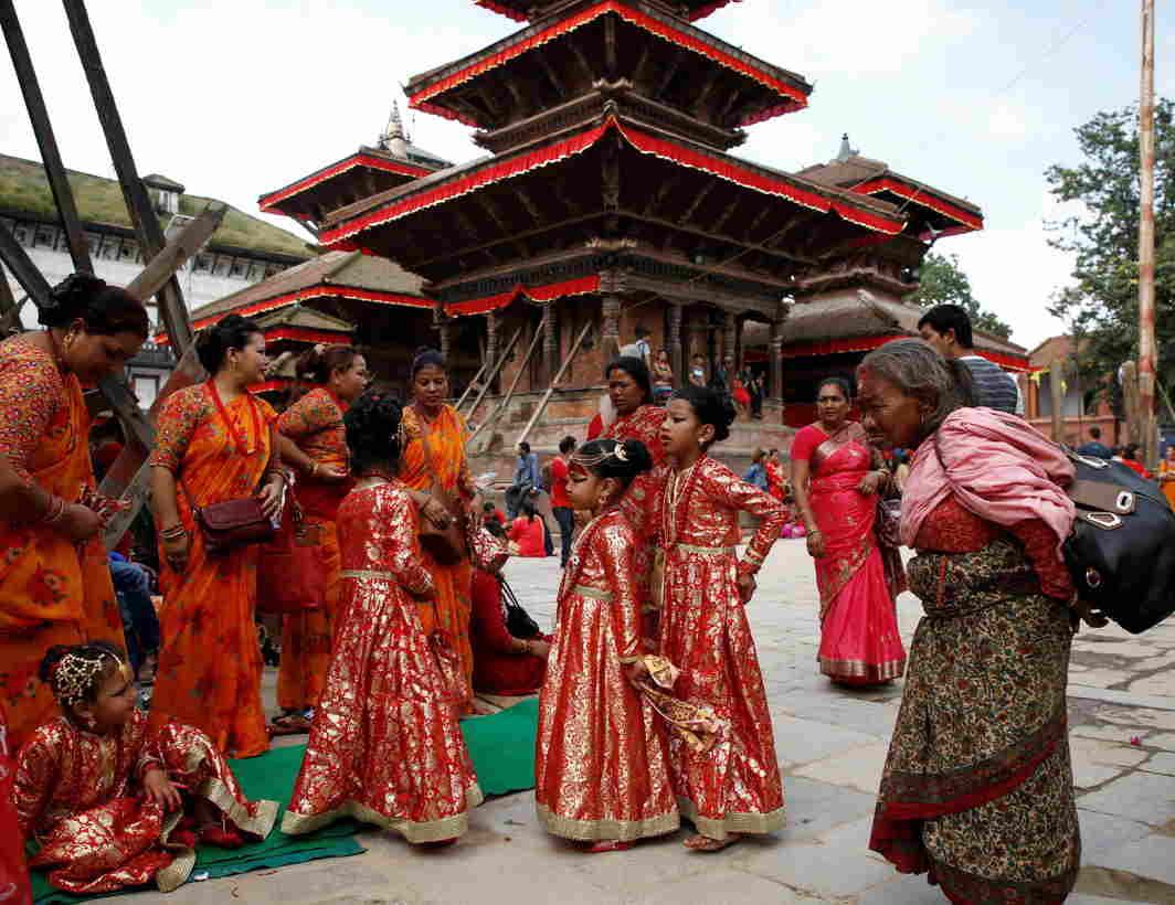 VIRGINS ARE REVERRED: Young girls dressed as the Living Goddess participate in the Kumari Puja festival in Kathmandu, Nepal, Reuters/UNI