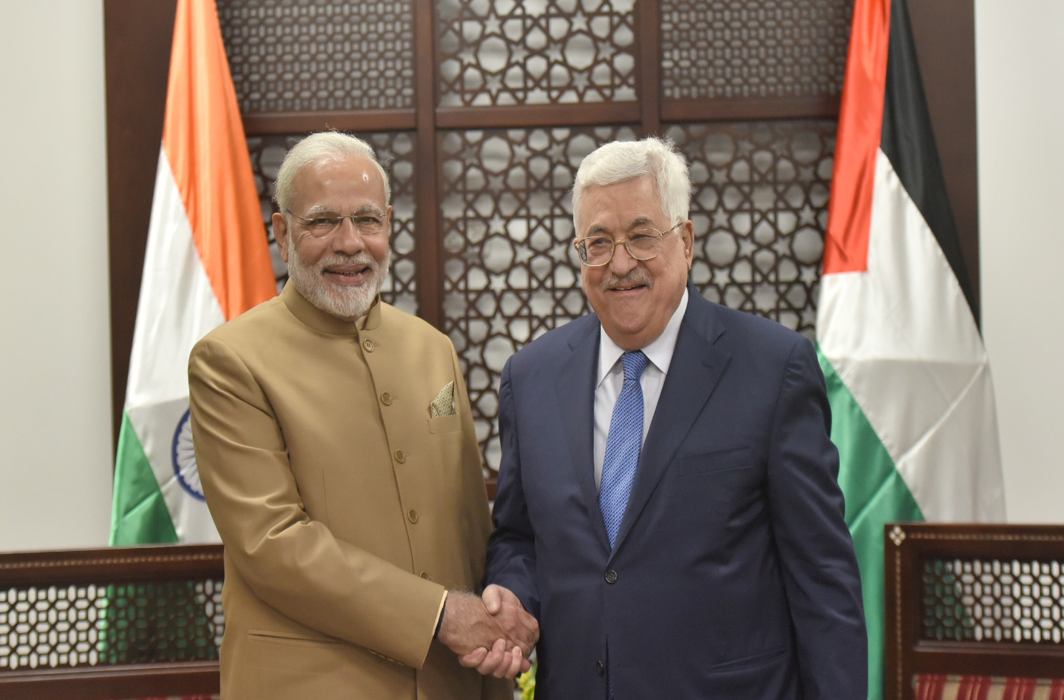 UNITED STAND: Prime Minister Narendra Modi meets Mahmoud Abbas, Palestinian president, PIB