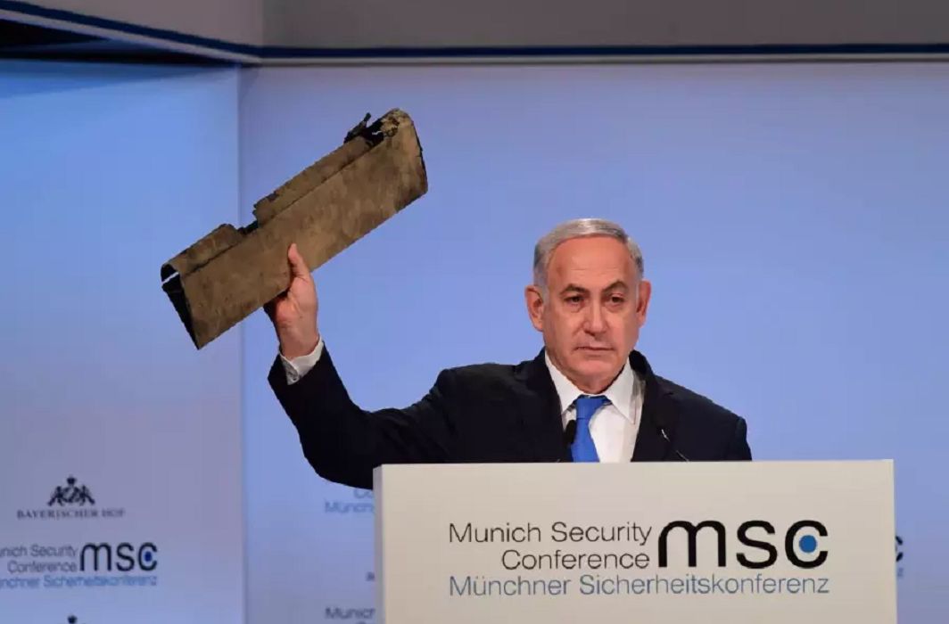 Israeli PM Banjamin Netanyahu has displayed a piece of an alleged Iranian drone in Munich Security Conference which was dismissed by Javad Zarif.