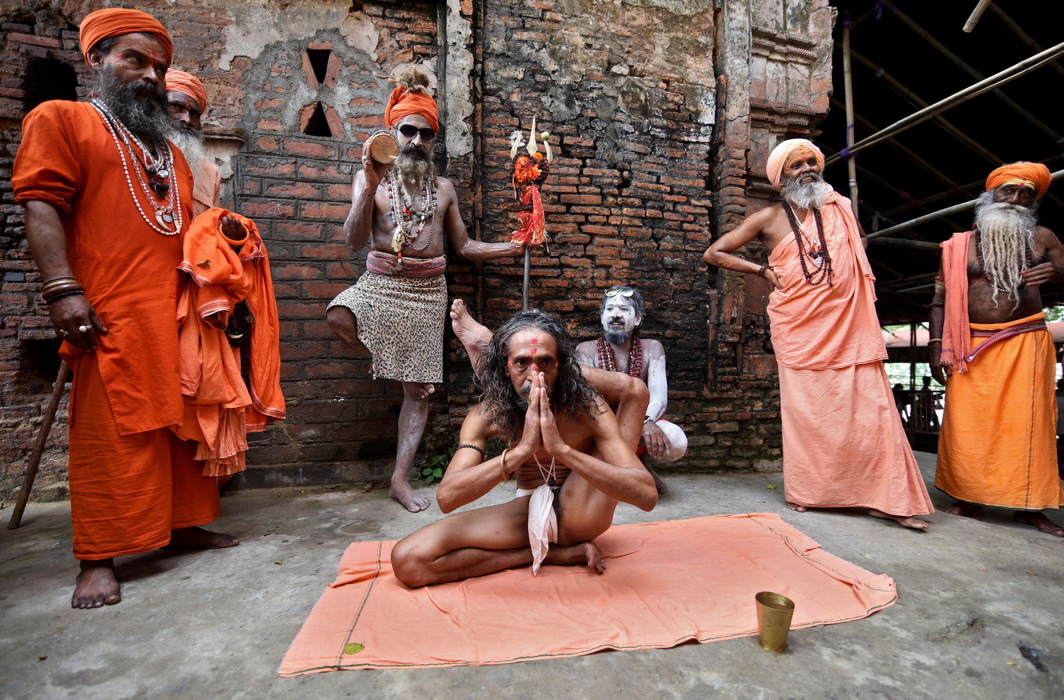 Sadhus perform yoga on International Yoga Day at the Kamakhya temple in Guwahati, Reuters/UNI