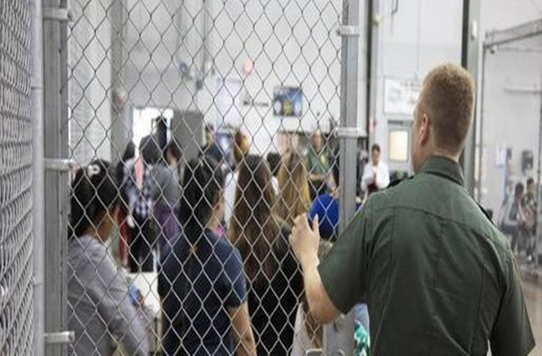 A view of inside US Customs and Border Protection detention facility.