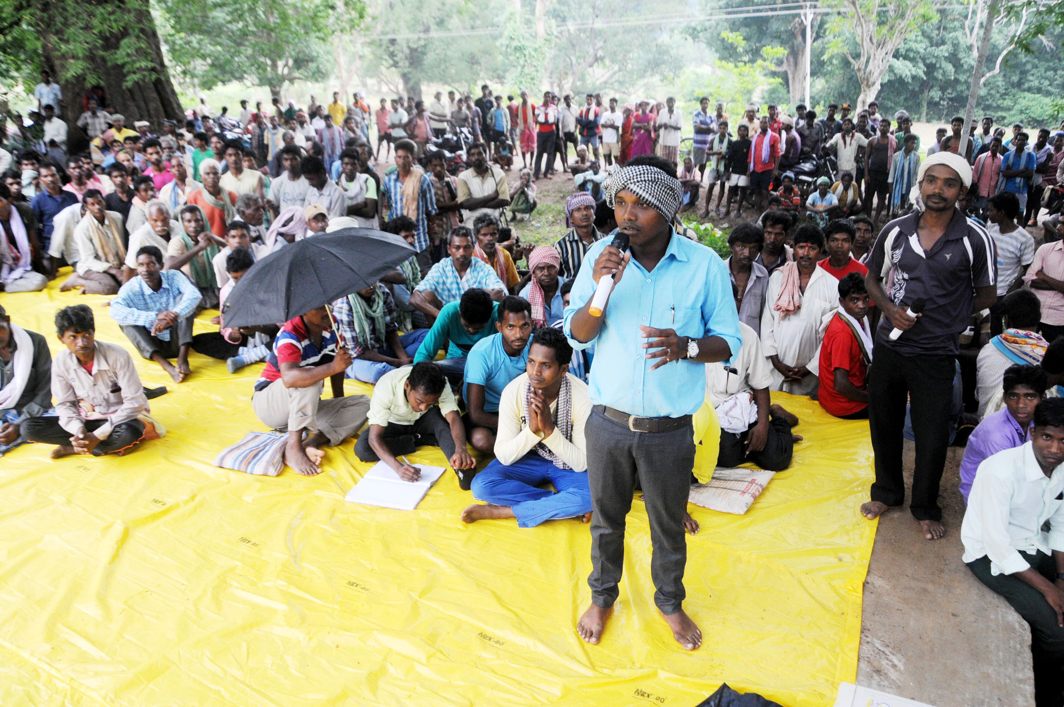Josh Jonas Tidu, one of the accused and masterminds of the abduction and gang-rape of five tribal women anti-trafficking activists from NGO “Ashakiran” at gunpoint, addresses a Gram Sabha at Chochang village in Khunti district, 90 km south of Ranchi, UNI