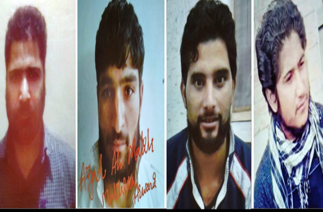 Photos released by police of the four LeT cadre allegedly involved in the killing of Kashmiri journalist Shujaat Bukhari. (PTI)