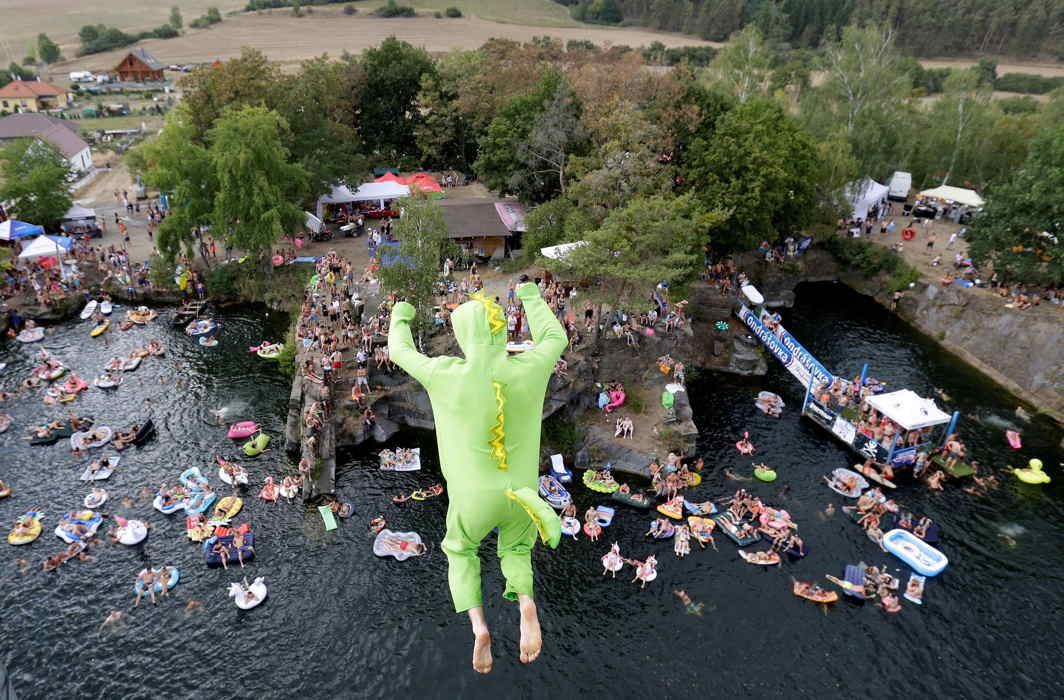 A competitor jumps into the water during a cliff diving competition near the central Bohemian village of Hrimezdice, Czech Republic, Reuters/UNI