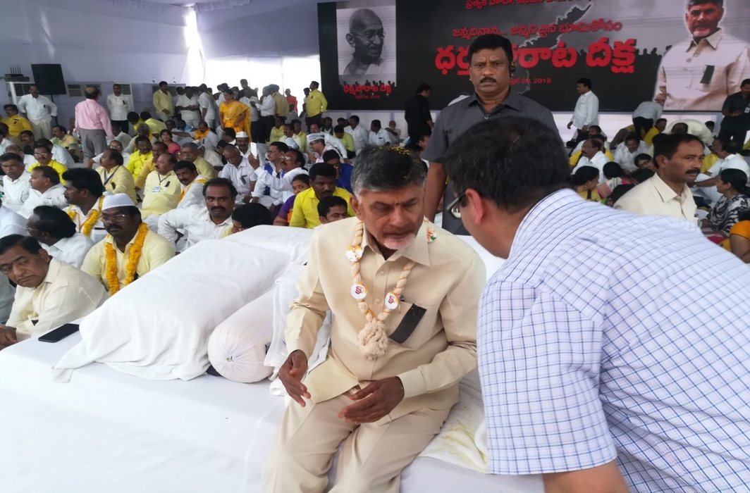 Opposition rallies behind Andhra CM Naidu as he sits on a day-long fast for spl status to his state