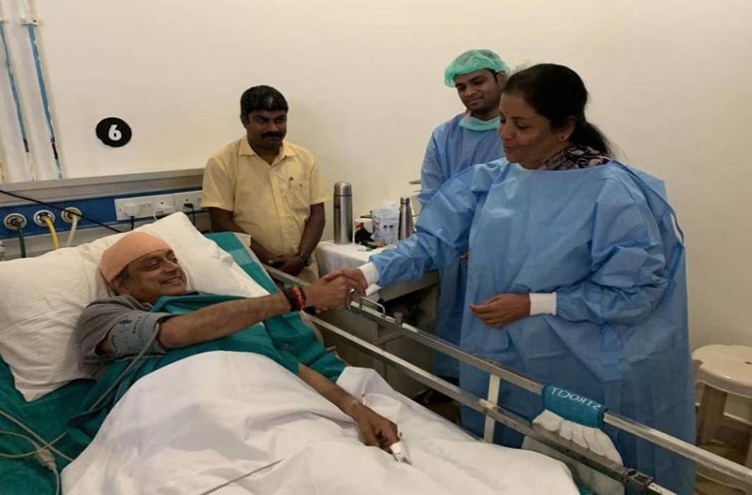 Nirmala Sitharaman visits Shashi Tharoor in hospital