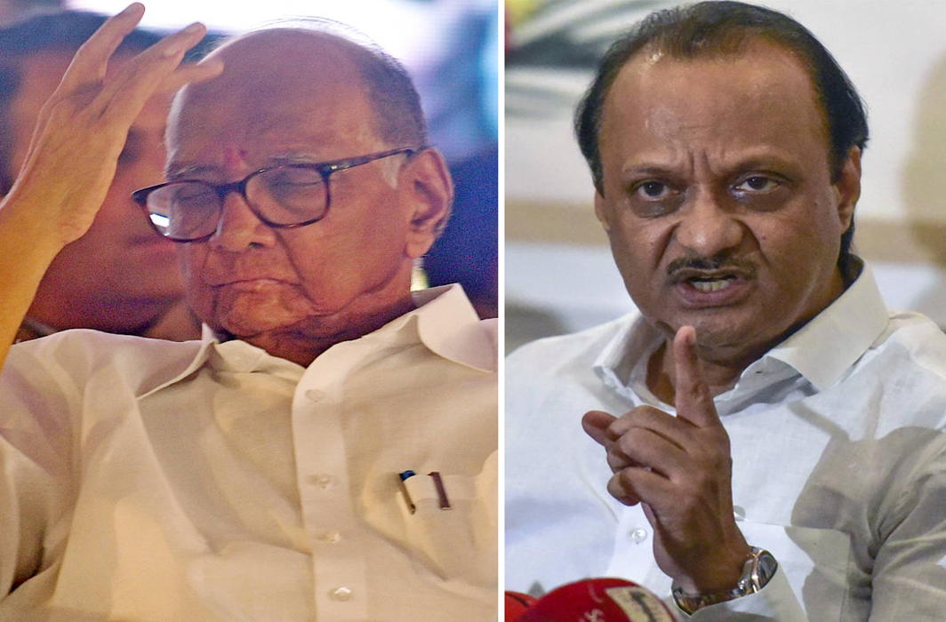 Nationalist Congress Party chief Sharad Pawar with his nephew Ajit Pawar.