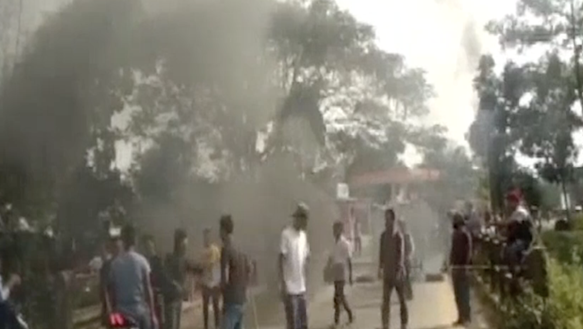 protesters at Lalungaonn area in Assam