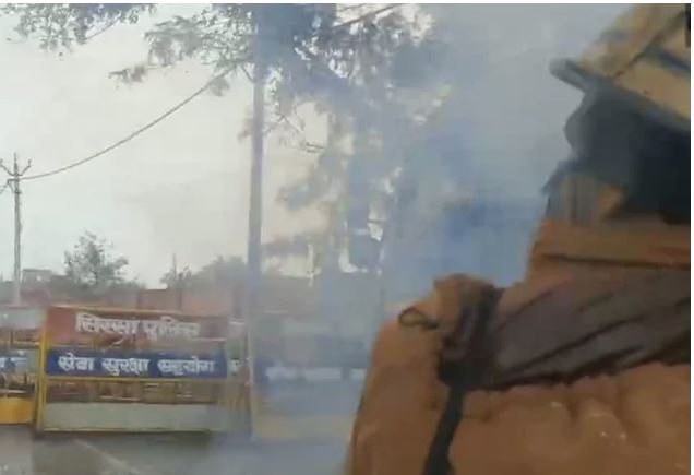 tear gas at farmers protest