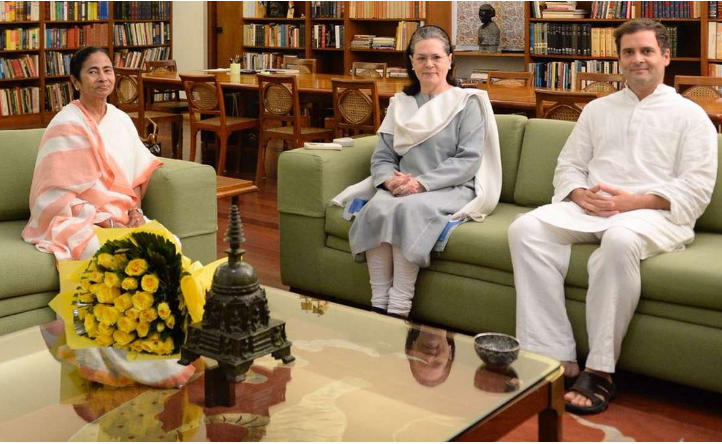Mamata Banerjee, Congress chief Sonia Gandhi and Rahul Gandhi