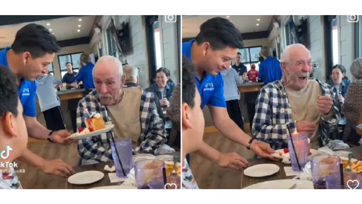 Viral video of 85-year-old getting emotional on being surprised with birthday cake