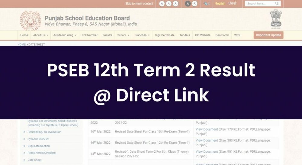 Punjab Board Term 2 Class 12th result 2022