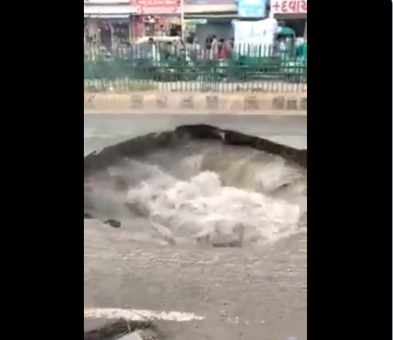 Gujarat rains: Ahmedabad road caves in just one month after heavy rain | WATCH