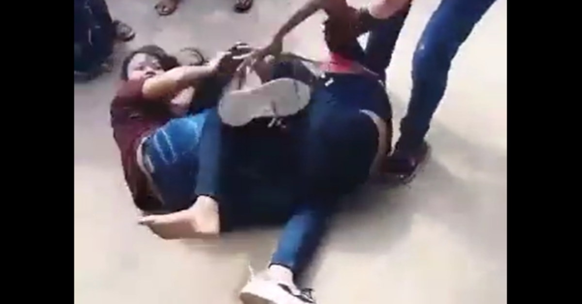 Girls fighting outside a coaching centre in kailaras