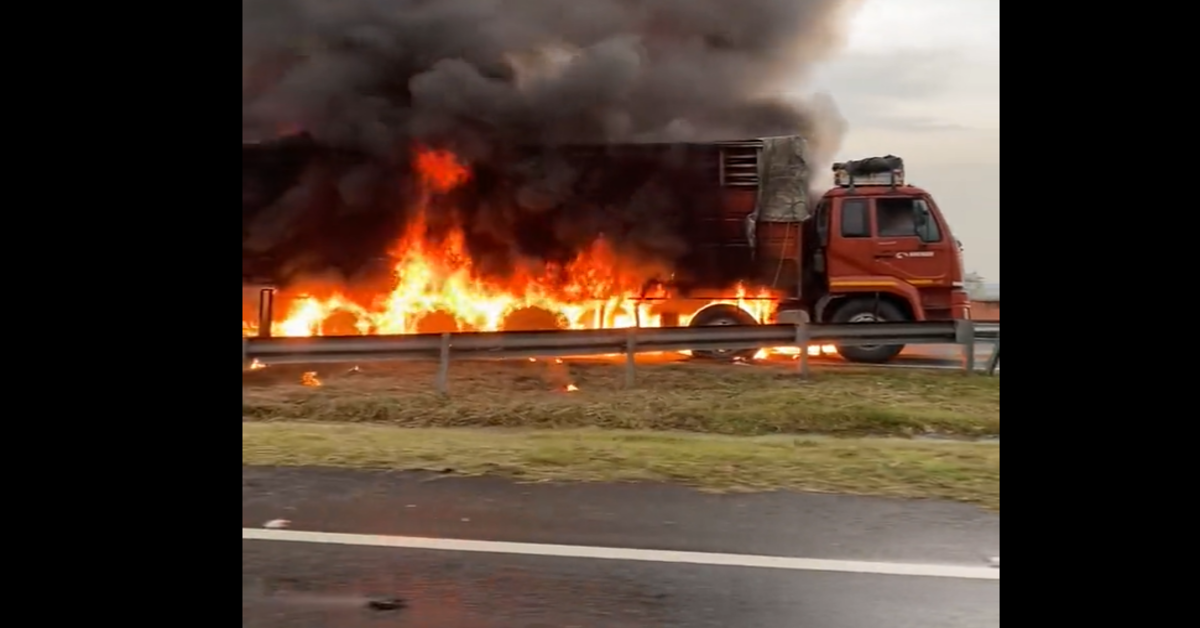 Truck catches fire