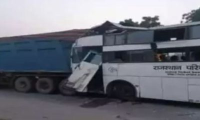 Bus collides with truck