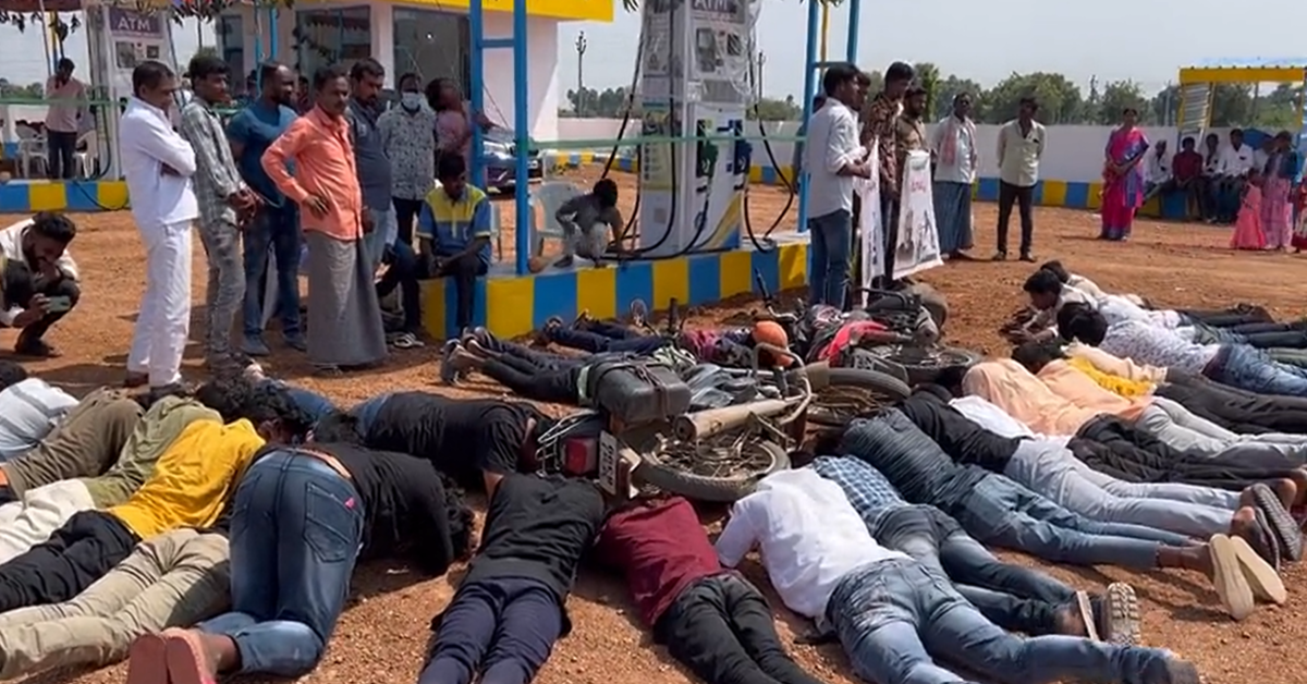 protest in telangana against high petrol prices  video viral
